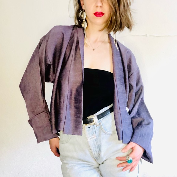 Vintage Jackets & Blazers - 90s VTG Purple Iridescent Cropped Kimono Jacket